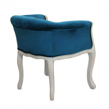 Poltrona in velluto blu con struttura in legno 61x61x71 cm