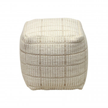 Pouf quadrato in lana avorio 40x40x40 cm con decoro