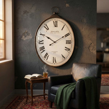 Orologio da parete in ferro e vetro, struttura posteriore in MDF