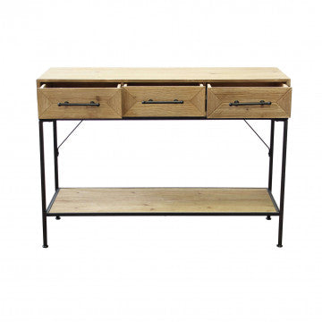 Mobile in ferro e legno con 2 ripiani e 3 cassetti, 110,50x40x76 cm