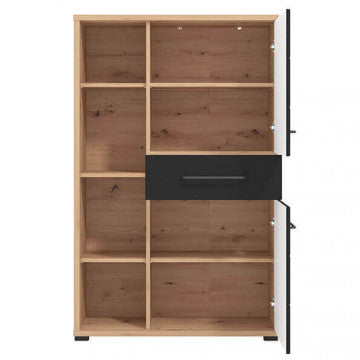 Vetrina in truciolare bilaminato rovere artigiano e nero 89,5x40x141,5 cm
