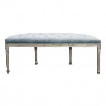 Panca in legno con seduta in velluto grigio, 125x45x48 cm
