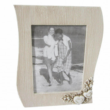 Portafoto in MDF con decoro onda, colore tortora e bianco 17x22 cm