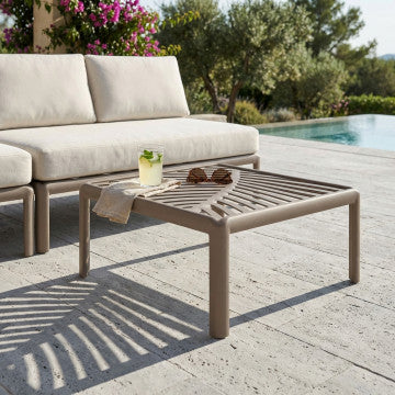 Tavolino salotto polipropilene e vetro 70x70x32 cm colore taupe