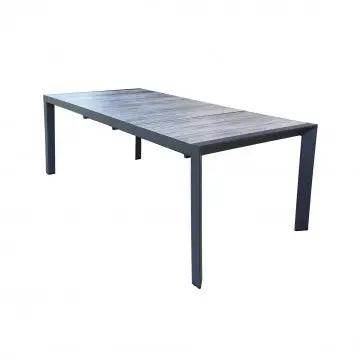 Tavolo Portland 175/235 X 100 nero con piano effetto legno, ideale per giardini e terrazze. Design moderno e resistente agli agenti atmosferici.