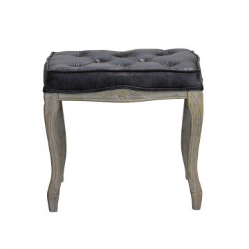Sgabello in legno con rivestimento ecopelle vintage, dimensioni 50x36x47 cm