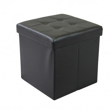 Pouf contenitore quadrato in ecopelle nero 38x38x38 cm