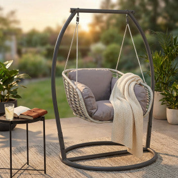 Dondolo 1 posto struttura metallo e seduta wicker 105x156x105 cm