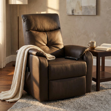 Poltrona relax elettrica in ecopelle marrone reclinabile
