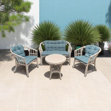 Salotto in rattan naturale 2 posti con cuscini in cotone