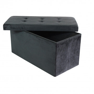 Pouf contenitore rettangolare in velluto nero 76x38x38 cm