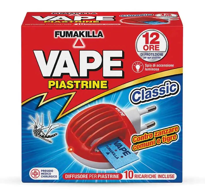 Fumakilla Vape Piastrine classiche rosse con spina integrata, protezione contro zanzare e tigri, diffusore con 10 ricariche incluse