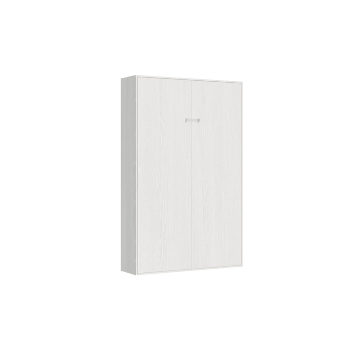 Letto una piazza e mezza a scomparsa 120 verticale Kentaro bianco chiuso, salvaspazio per ambienti moderni. Design compatto profondo solo 39,2 cm.