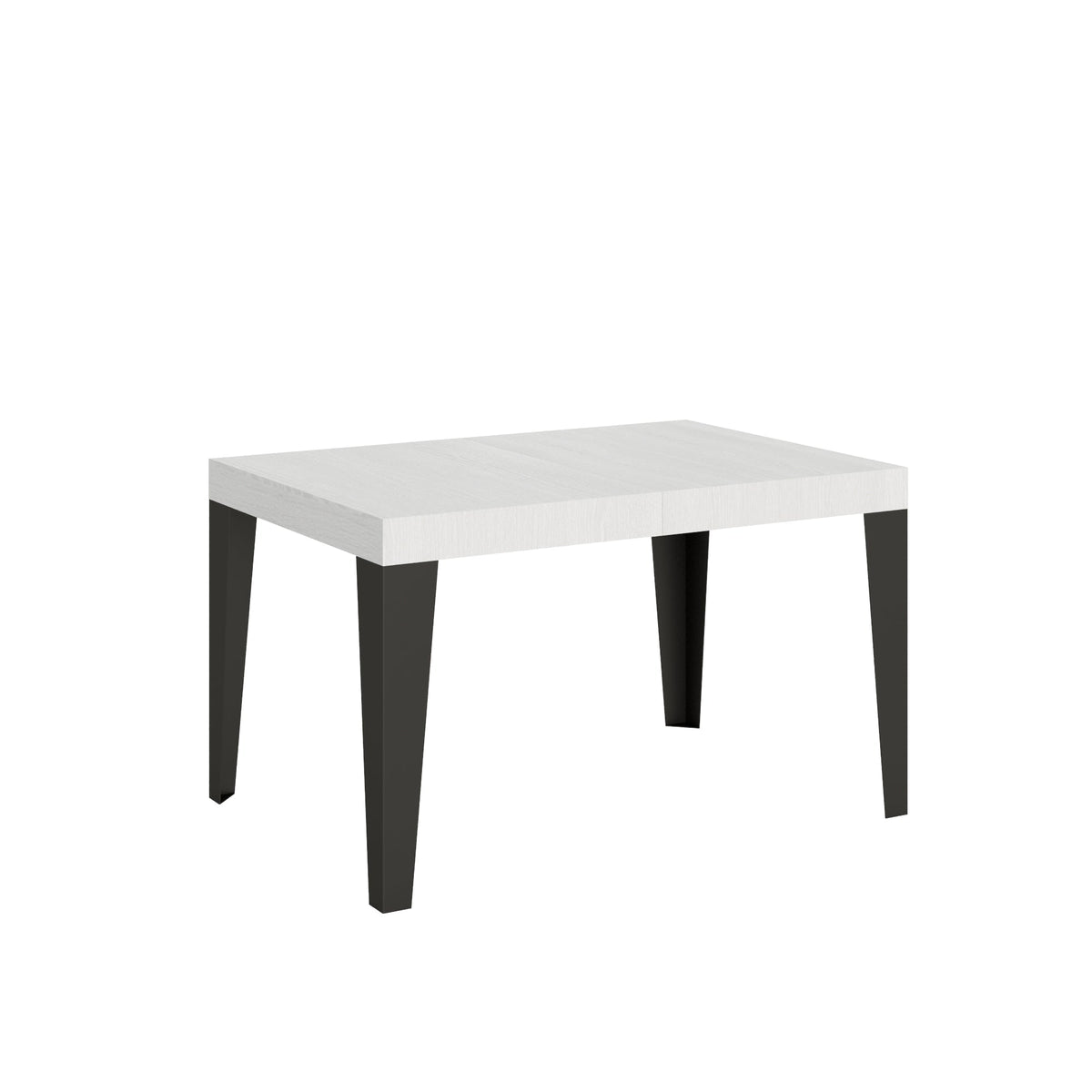 Tavolo Flame allungabile con gambe antracite e piano bianco frassino, perfetto per interni luminosi e arredamento minimal.