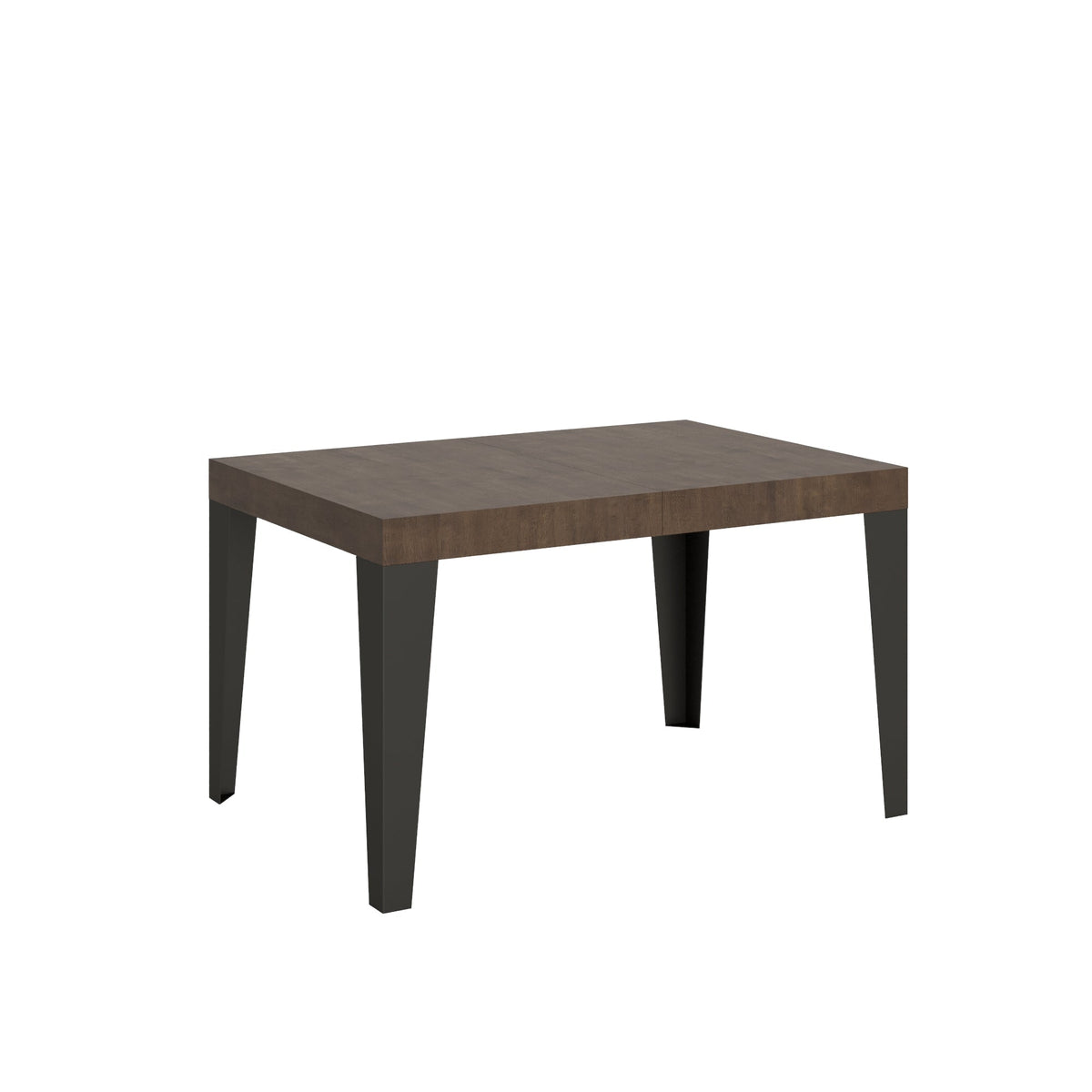 Tavolo Flame allungabile con gambe antracite e piano in legno scuro, ideale per ambienti caldi e accoglienti.