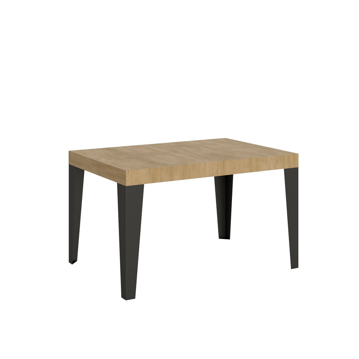Tavolo Flame allungabile con gambe antracite e piano effetto rovere chiaro, perfetto per ambienti naturali e moderni.
