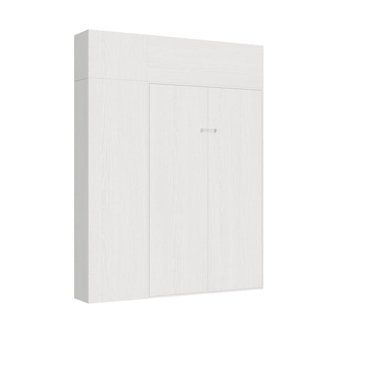Letto Kentaro bianco con colonna e pensile chiuso, soluzione completa salvaspazio per ambienti moderni.
