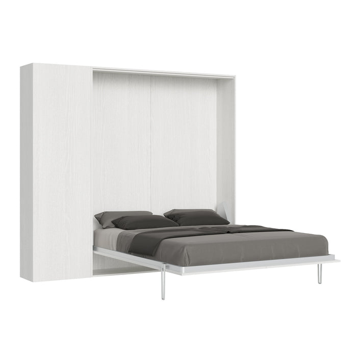 Letto Kentaro con colonna laterale in finitura bianca, aperto, perfetto per ambienti eleganti e funzionali.