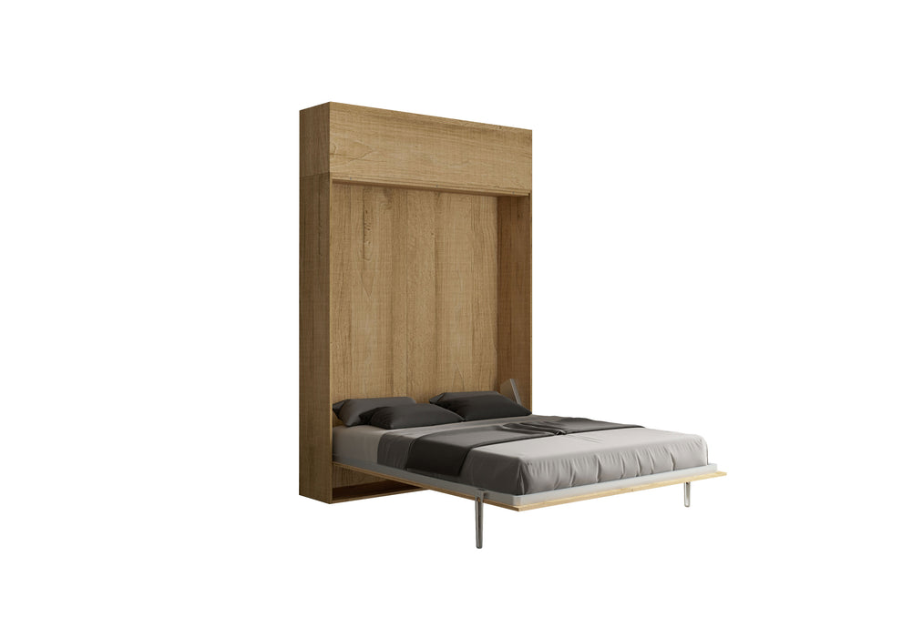 Letto Kentaro con pensile superiore in rovere chiaro aperto, design salvaspazio per ambienti contemporanei.