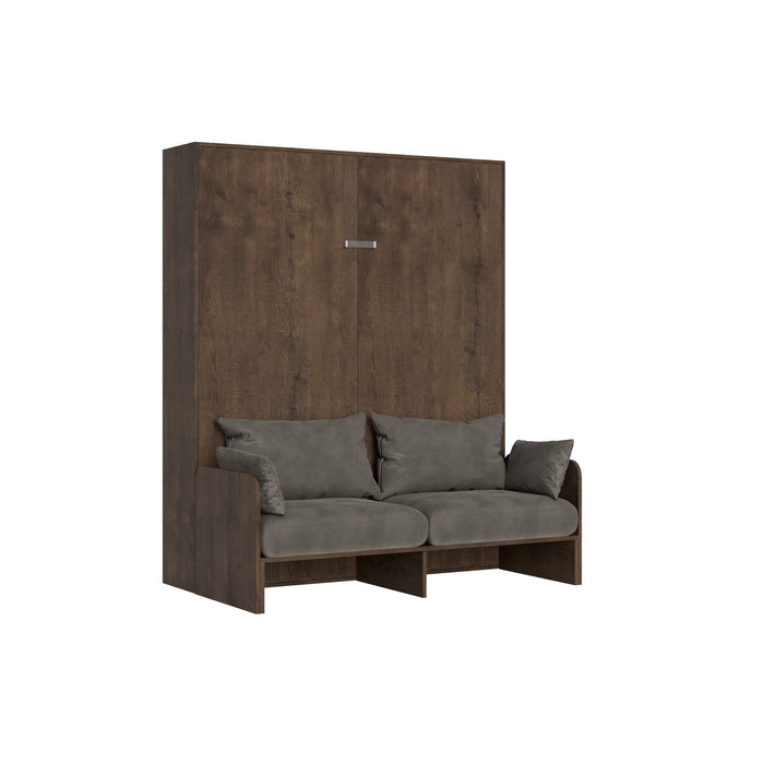 Letto Kentaro Sofà 160 verticale in finitura legno scuro con divano grigio, perfetto per ambienti eleganti e funzionali.