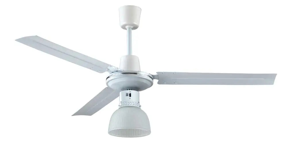 Ventilatore da soffitto bianco con tre pale e luce integrata, ideale per ambienti domestici, con comando a parete, SKU: VEN-910035N