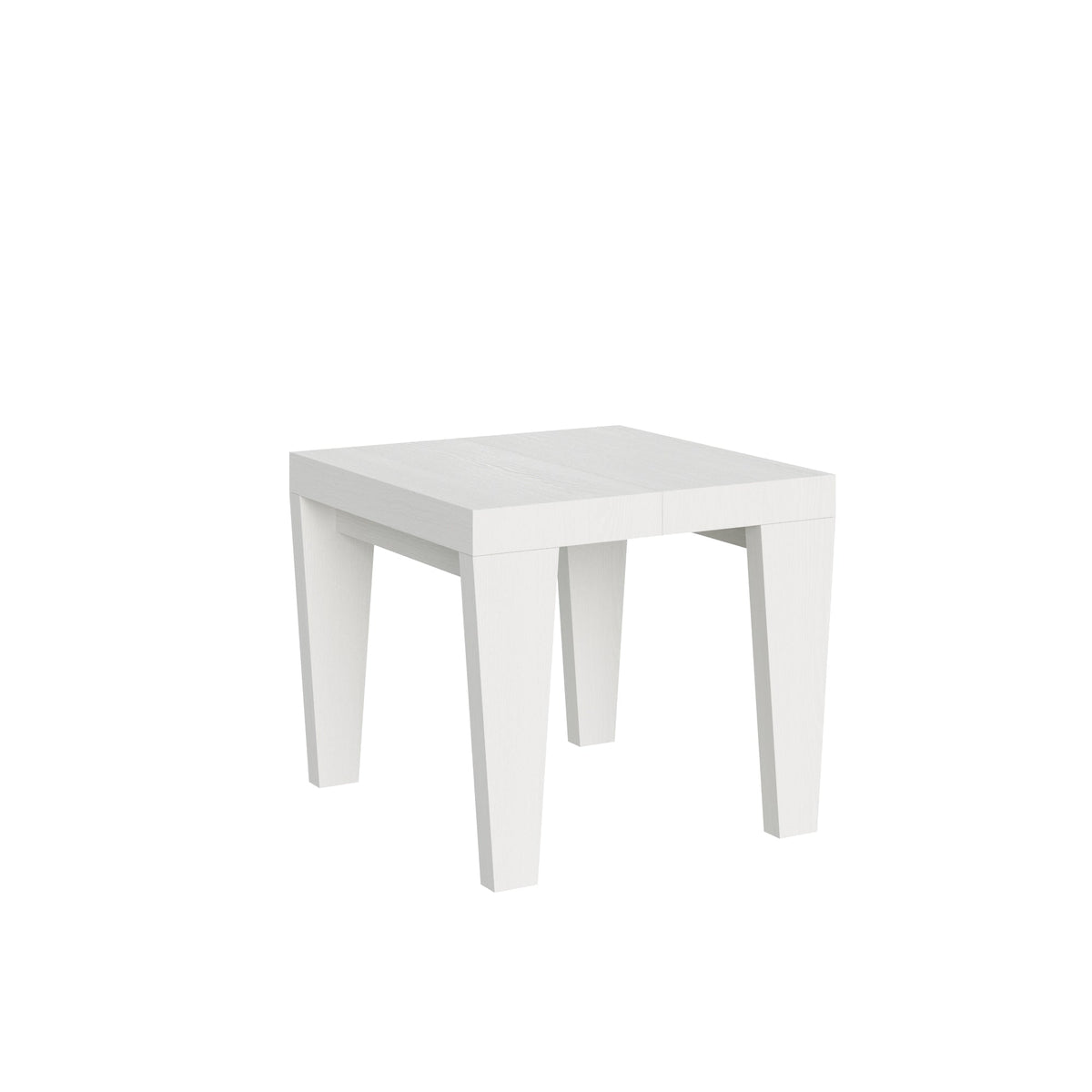 Tavolo allungabile Spimbo in finitura bianco frassino, perfetto per arredamenti minimal e luminosi. Struttura solida e linee essenziali.