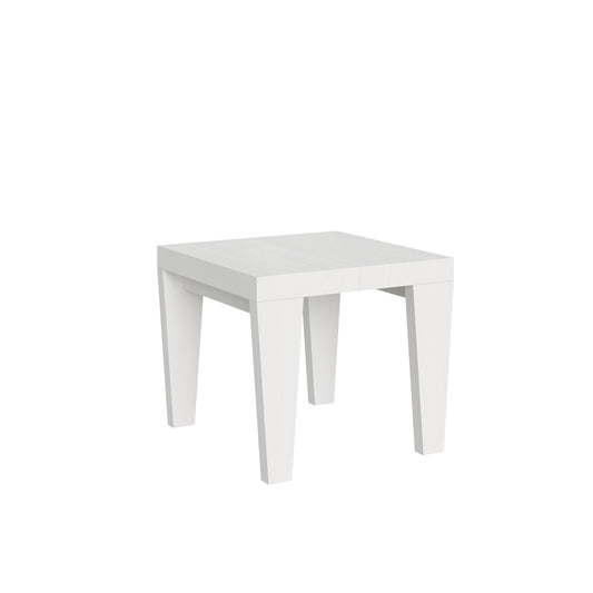 Tavolo allungabile Spimbo in finitura bianco frassino, perfetto per arredamenti minimal e luminosi. Struttura solida e linee essenziali.