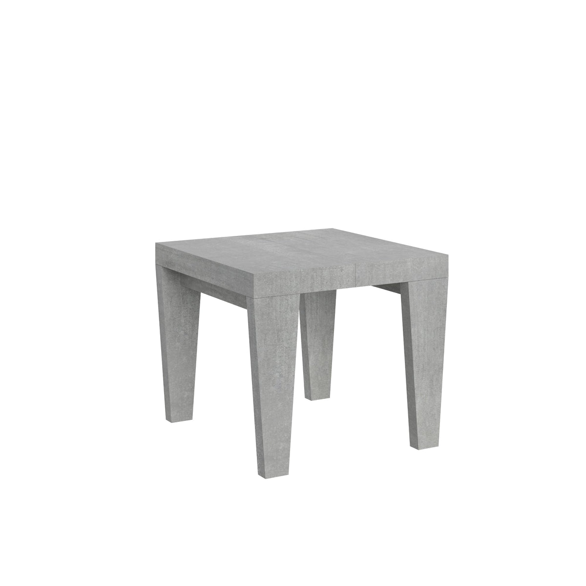 Tavolo allungabile Spimbo in finitura cemento chiaro, ideale per ambienti moderni e funzionali. Design compatto e geometrico per spazi ridotti.