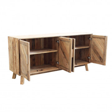Credenza quattro ante legno pino riciclato 180x48x85 cm marrone