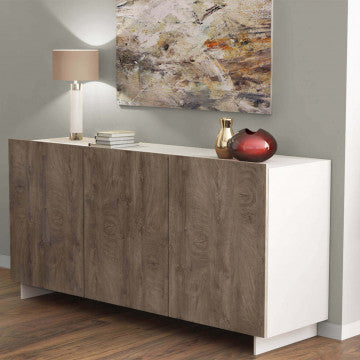 Credenza in truciolare bilaminato bianco e rovere chiaro 150x40x76 cm