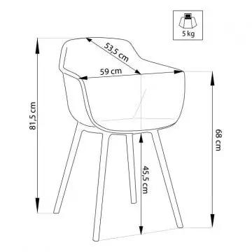 Schema tecnico della poltrona Vannes in polipropilene taupe con dimensioni 49x48,5x81,5 cm e altezza gambe 45,5 cm.