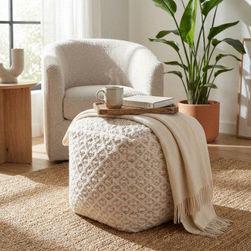 Pouf quadrato in cotone e lana avorio 40x40x40 cm peso 2,5 kg