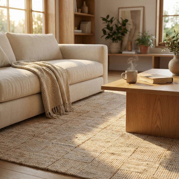 Tappeto in lana e juta colore beige avorio 120x180 cm spessore 1 cm