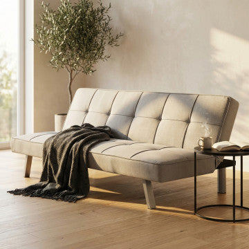 Divano letto grigio chiaro melange, struttura metallo legno, 178x81x71 cm