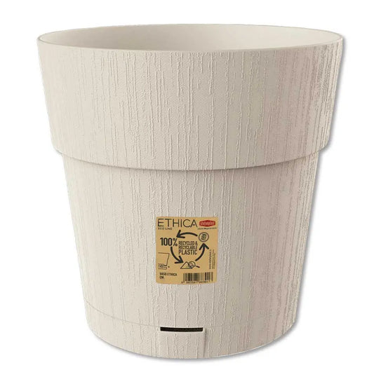 Vaso con riserva d'acqua in plastica riciclata bianco, resistente, facile da pulire, perfetto per piante da esterno e interno - SKU: STEF-68000