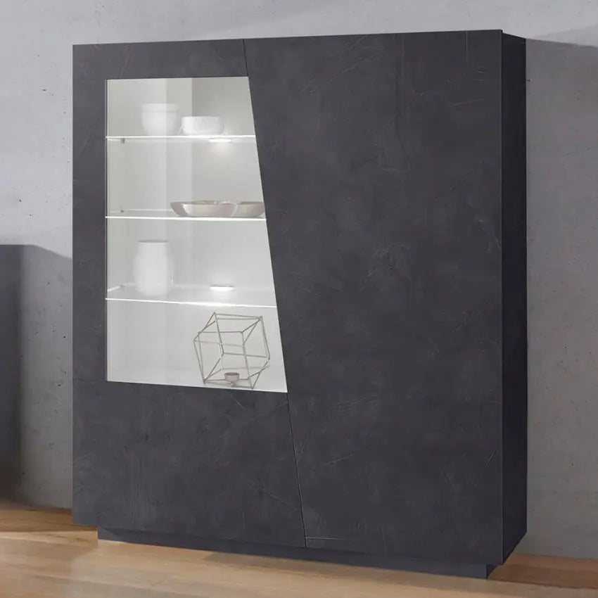 Vetrina Moderna con 2 Ante Battente Ardesia della linea Vega Vetrine Italy Web forniture   