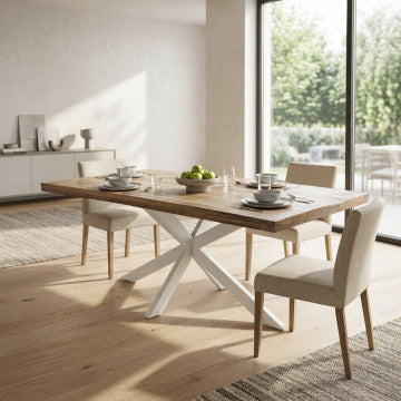 Tavolo in legno di mango e metallo bianco 200x100x77 cm