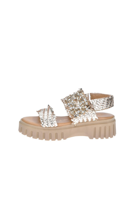 Sandalo Jeannie In Pelle Intrecciata Janet E Janet Cinturino Regolabile Sottopiede Imbottito 5 Cm Para Alta