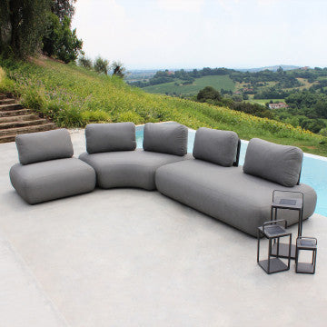 Divano centrale in alluminio e corda con cuscini, 202x103x77 cm