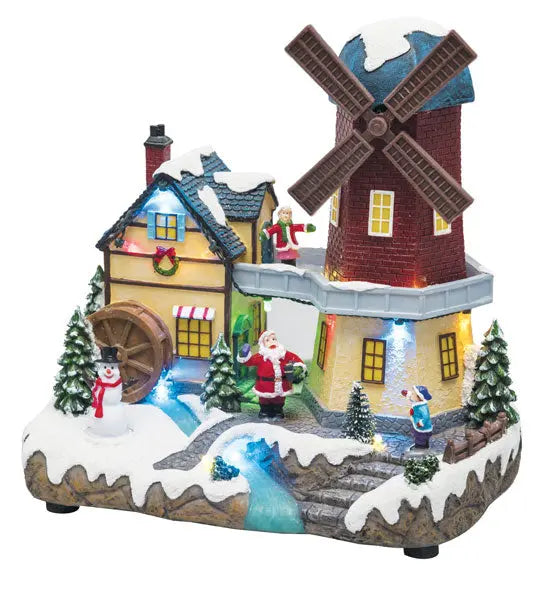 Villaggio natalizio con mulino a vento rotante Ornamenti natalizi Hobby Shop Solution   