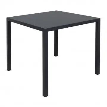 Tavolo autolivellante 80 x 80 in acciaio antracite con finitura elegante, perfetto per giardini o terrazze dal look contemporaneo.