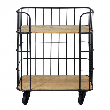 Mobile in ferro e legno con 2 ripiani - 72 x 38,5 x 86,5 cm