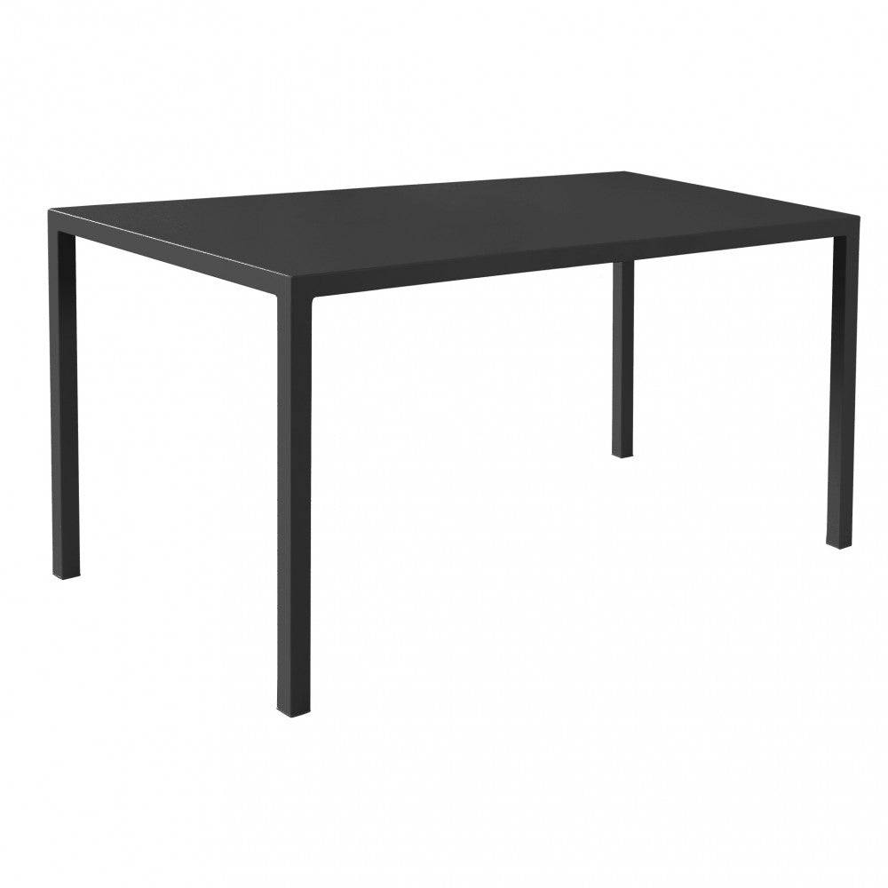 Tavolo da esterno in acciaio nero, superficie rettangolare, design moderno e resistente, dimensioni 80x120x76cm