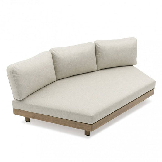 Divano modulare Medellín 3 posti con struttura in alluminio effetto legno, rivestimento in tessuto marrone chiaro, cuscini imbottiti, dimensioni 217x126x71cm