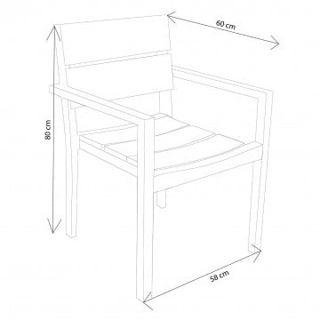 Poltrona impilabile in teak, dimensioni 58x60x80 cm, peso 10 kg