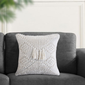 Cuscino quadrato in cotone e lana, 45x45 cm, altezza 8 cm, colore bianco