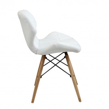 Sedia struttura metallo, seduta PU bianca, gambe legno 41x49x71 cm