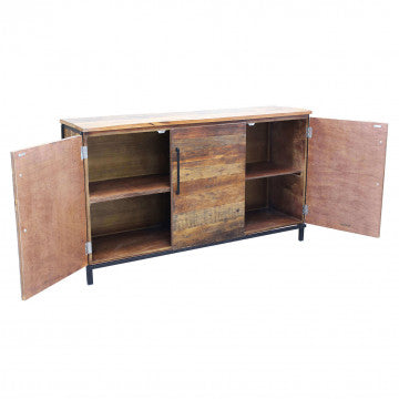 Mobile con 3 ante, struttura legno naturale, gambe metallo nero, 150x40x86 cm