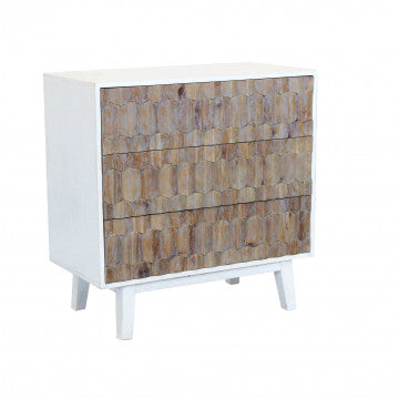 Mobile bianco con 3 cassetti in legno, decoro naturale, 88x45x89 cm