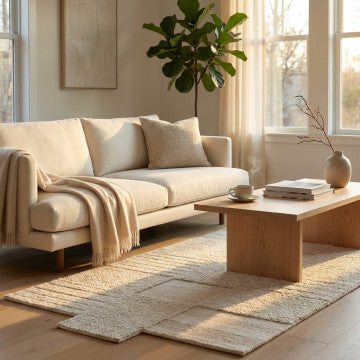 Tappeto in lana e poliestere beige 160 x 230 cm con decoro